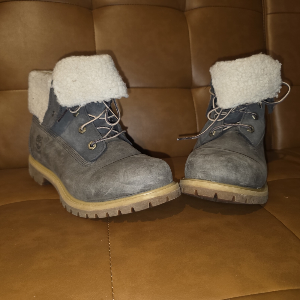 Timberland Gray and White Moto Boots